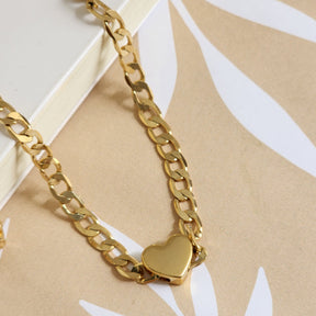 Kit Colar + Pulseira + Anel Regulável Elos Groumet Coração - Banho de Ouro 18k