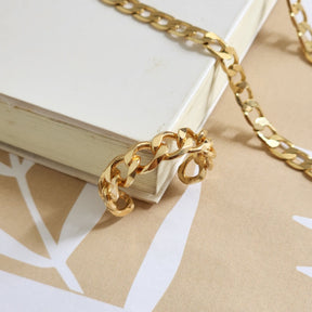 Kit Colar + Pulseira + Anel Regulável Elos Groumet Coração - Banho de Ouro 18k