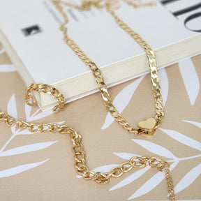 Kit Colar + Pulseira + Anel Regulável Elos Groumet Coração - Banho de Ouro 18k