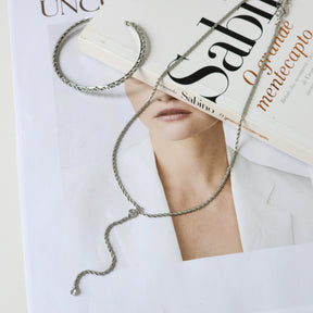 Kit Colar Gravatinha Cordão Baiano + Bracelete Cordão Baiano - Banho de Ródio Branco