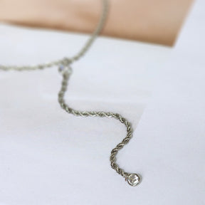 Kit Colar Gravatinha Cordão Baiano + Bracelete Cordão Baiano - Banho de Ródio Branco