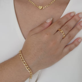 Kit Colar + Pulseira + Anel Regulável Elos Groumet Coração - Banho de Ouro 18k