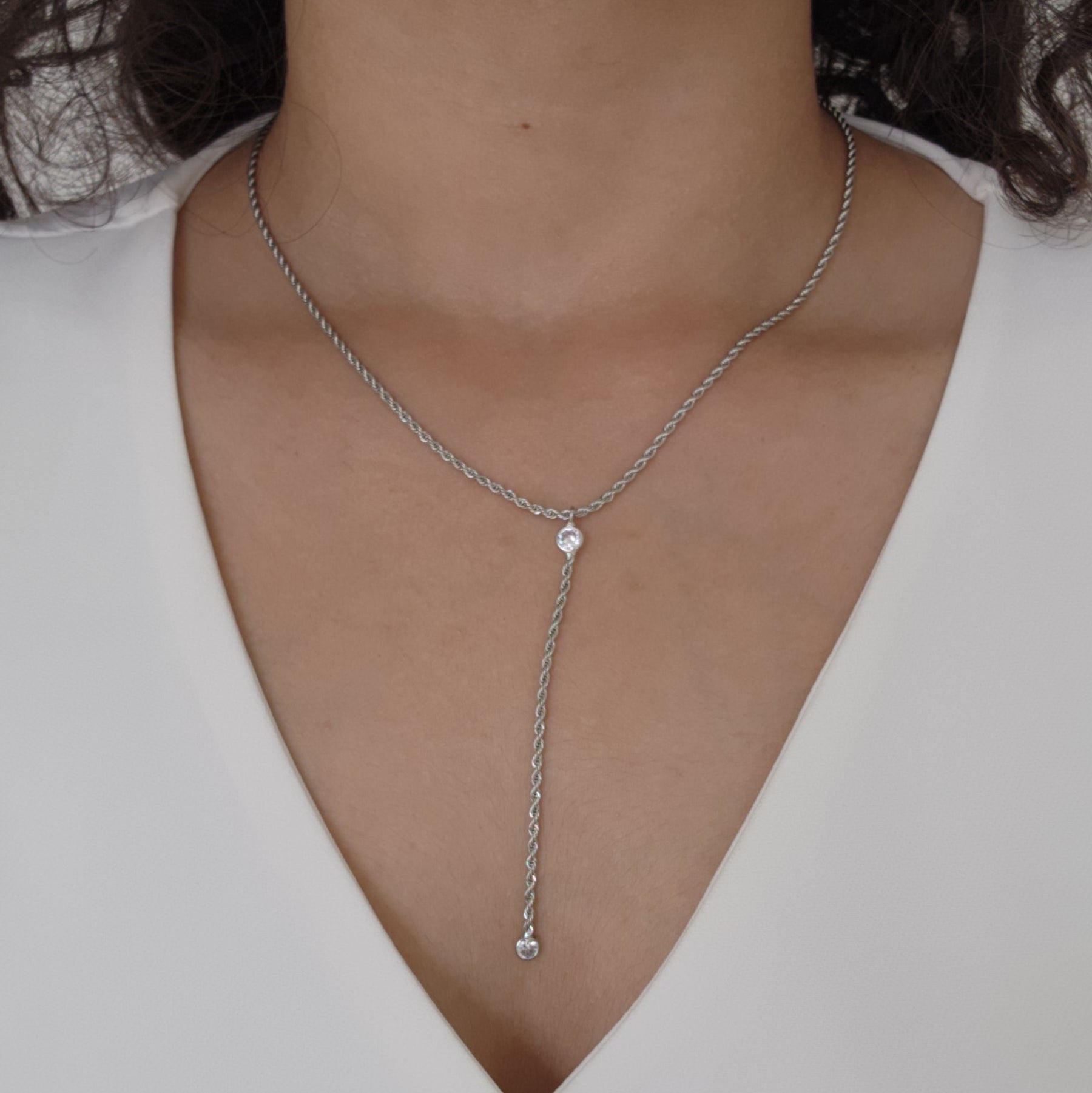 Kit Colar Gravatinha Cordão Baiano + Bracelete Cordão Baiano - Banho de Ródio Branco