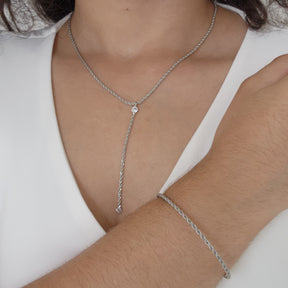 Kit Colar Gravatinha Cordão Baiano + Bracelete Cordão Baiano - Banho de Ródio Branco