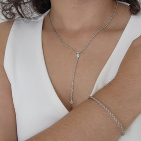 Kit Colar Gravatinha Cordão Baiano + Bracelete Cordão Baiano - Banho de Ródio Branco