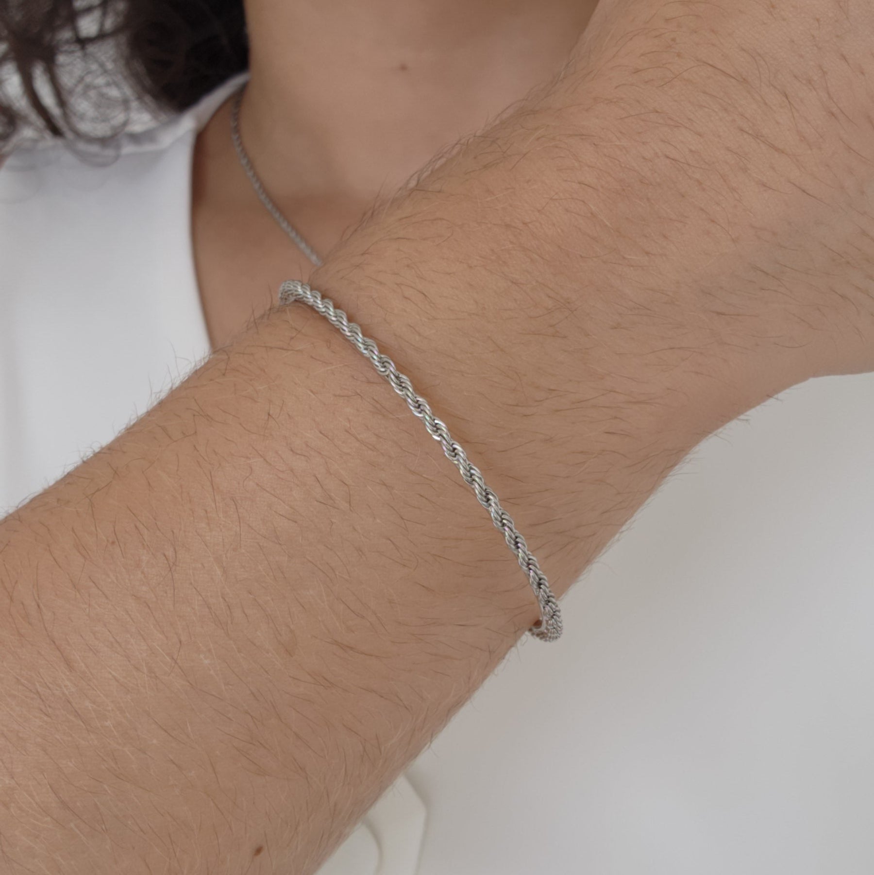 Kit Colar Gravatinha Cordão Baiano + Bracelete Cordão Baiano - Banho de Ródio Branco