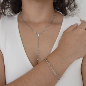 Kit Colar Gravatinha Cordão Baiano + Bracelete Cordão Baiano - Banho de Ródio Branco