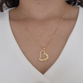 Kit Colar Coração Cravejado Detalhado + Brinco Argola Cravejada - Banho de Ouro 18k