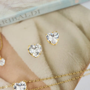 Kit Colar + Brinco + Pulseira Coração Ponto de Luz Zircônia Cristal - Banho de Ouro 18k