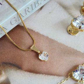 Kit Colar + Brinco + Pulseira Coração Ponto de Luz Zircônia Cristal - Banho de Ouro 18k