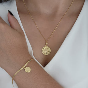 Kit Colar Medalha + Pulseira Fita São Bento - Banho de Ouro 18K