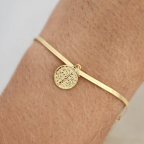 Kit Colar Medalha + Pulseira Fita São Bento - Banho de Ouro 18K