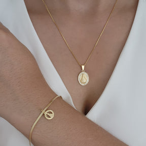 Kit Colar Nossa Senhora Cravejado + Pulseira Nossa Senhora Texturizada - Banho de Ouro 18k