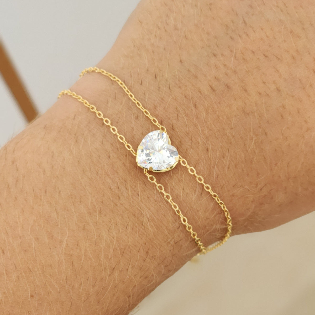 Pulseira Coração Ponto de Luz em Zircônia Cristal - Banho de Ouro 18k