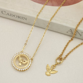 Kit Colar Espírito Santo Cravejado + Pulseira Espírito Santo Texturizada - Banho de Ouro 18k