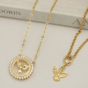 Kit Colar Espírito Santo Cravejado + Pulseira Espírito Santo Texturizada - Banho de Ouro 18k