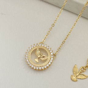 Kit Colar Espírito Santo Cravejado + Pulseira Espírito Santo Texturizada - Banho de Ouro 18k