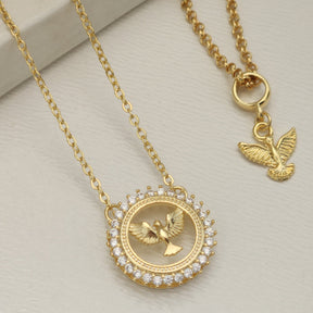 Kit Colar Espírito Santo Cravejado + Pulseira Espírito Santo Texturizada - Banho de Ouro 18k