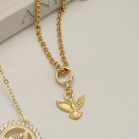 Kit Colar Espírito Santo Cravejado + Pulseira Espírito Santo Texturizada - Banho de Ouro 18k
