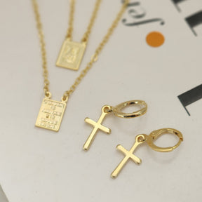 Kit Colar Escapulário Jesus Cristo + Brinco Argola Cruz - Banho de Ouro 18k