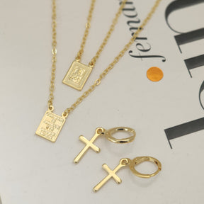 Kit Colar Escapulário Jesus Cristo + Brinco Argola Cruz - Banho de Ouro 18k
