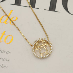 Colar Filhos Menina Cravejado - Banho de Ouro 18k