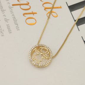 Colar Filhos Menina Cravejado - Banho de Ouro 18k