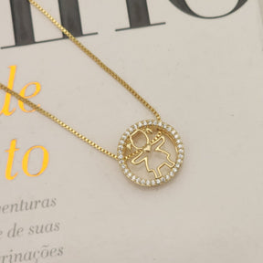 Colar Filhos Menina Cravejado - Banho de Ouro 18k