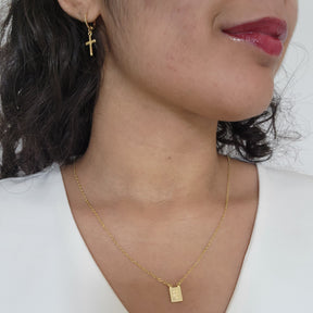 Kit Colar Escapulário Jesus Cristo + Brinco Argola Cruz - Banho de Ouro 18k