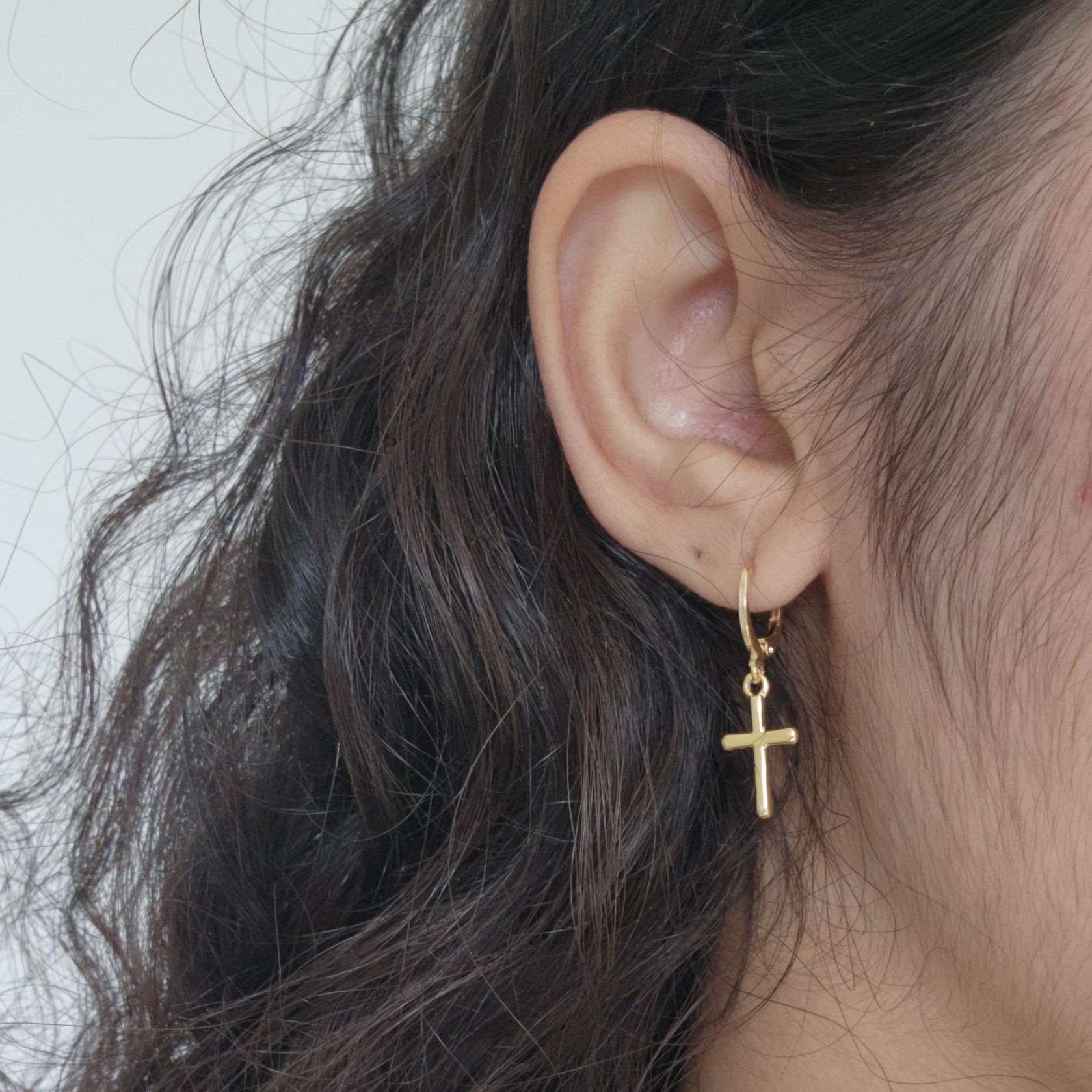 Kit Colar Escapulário Jesus Cristo + Brinco Argola Cruz - Banho de Ouro 18k