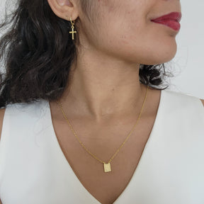 Kit Colar Escapulário Jesus Cristo + Brinco Argola Cruz - Banho de Ouro 18k