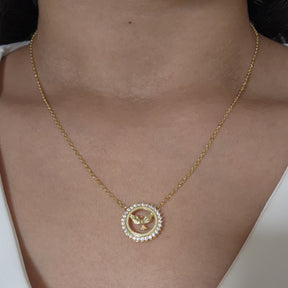 Kit Colar Espírito Santo Cravejado + Pulseira Espírito Santo Texturizada - Banho de Ouro 18k