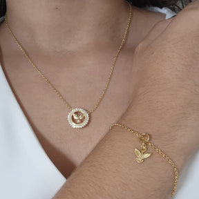Kit Colar Espírito Santo Cravejado + Pulseira Espírito Santo Texturizada - Banho de Ouro 18k