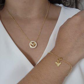 Kit Colar Espírito Santo Cravejado + Pulseira Espírito Santo Texturizada - Banho de Ouro 18k