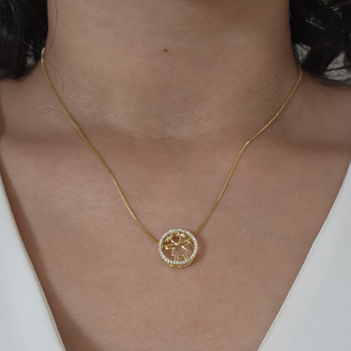 Colar Filhos Menina Cravejado - Banho de Ouro 18k