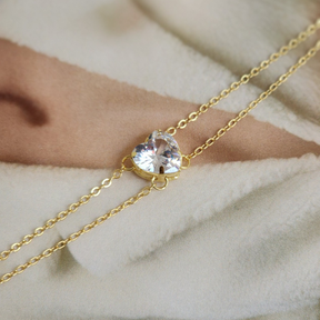 Pulseira Coração Ponto de Luz em Zircônia Cristal - Banho de Ouro 18k