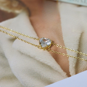 Pulseira Coração Ponto de Luz em Zircônia Cristal - Banho de Ouro 18k