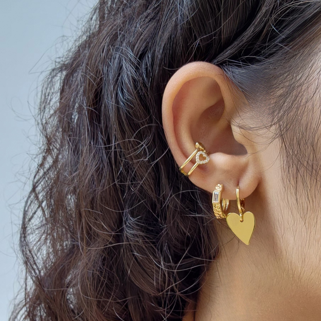 Kit Colar Coração Árvore da Vida Cravejado + Brinco Argola Coração - Banho de Ouro 18k