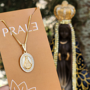 Colar Medalha Nossa Senhora Cravejado - Banho de Ouro 18k
