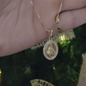 Colar Medalha Nossa Senhora Cravejado - Banho de Ouro 18k