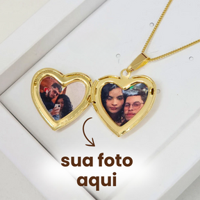 Colar Relicário Coração Personalizado - Banho de Ouro 18k