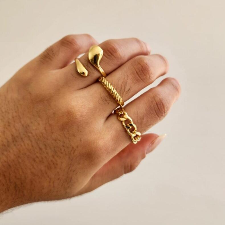 Anel Ajustável Corrente Elos - Banho de Ouro 18k