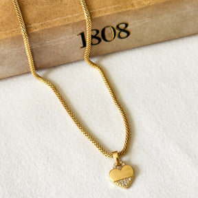 Colar Malha com Pingente Coração - Banho de Ouro 18k