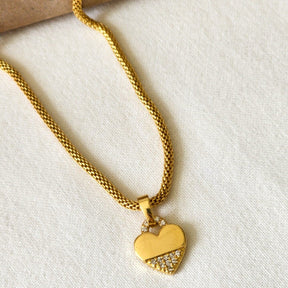 Colar Malha com Pingente Coração - Banho de Ouro 18k