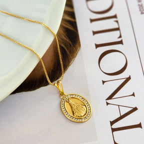 Colar Medalha Nossa Senhora Cravejado - Banho de Ouro 18k