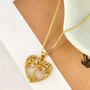 Colar Árvore da Vida Coração Cravejado - Banho de Ouro 18k